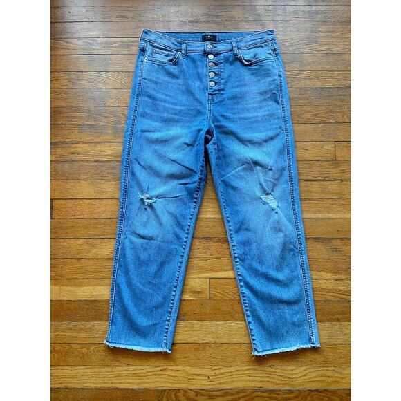 7 FOR ALL MANKIND 'High Waist Cropped Straight' Button-fly Jeans sz 32 - Picture 1 of 13